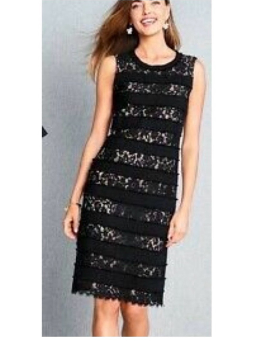 Talbots Black Lace & Tweed Cocktail Party Shift Dress 4P